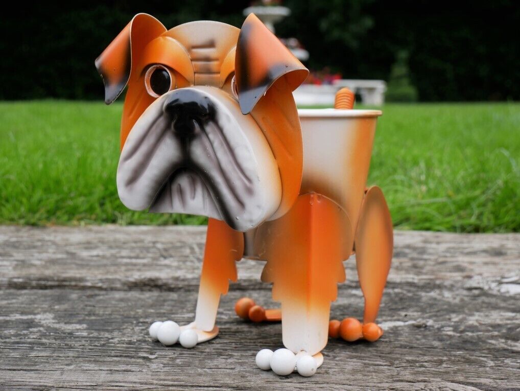 Bulldog Planter Metal Nodding Puppy Dog Flower Pot