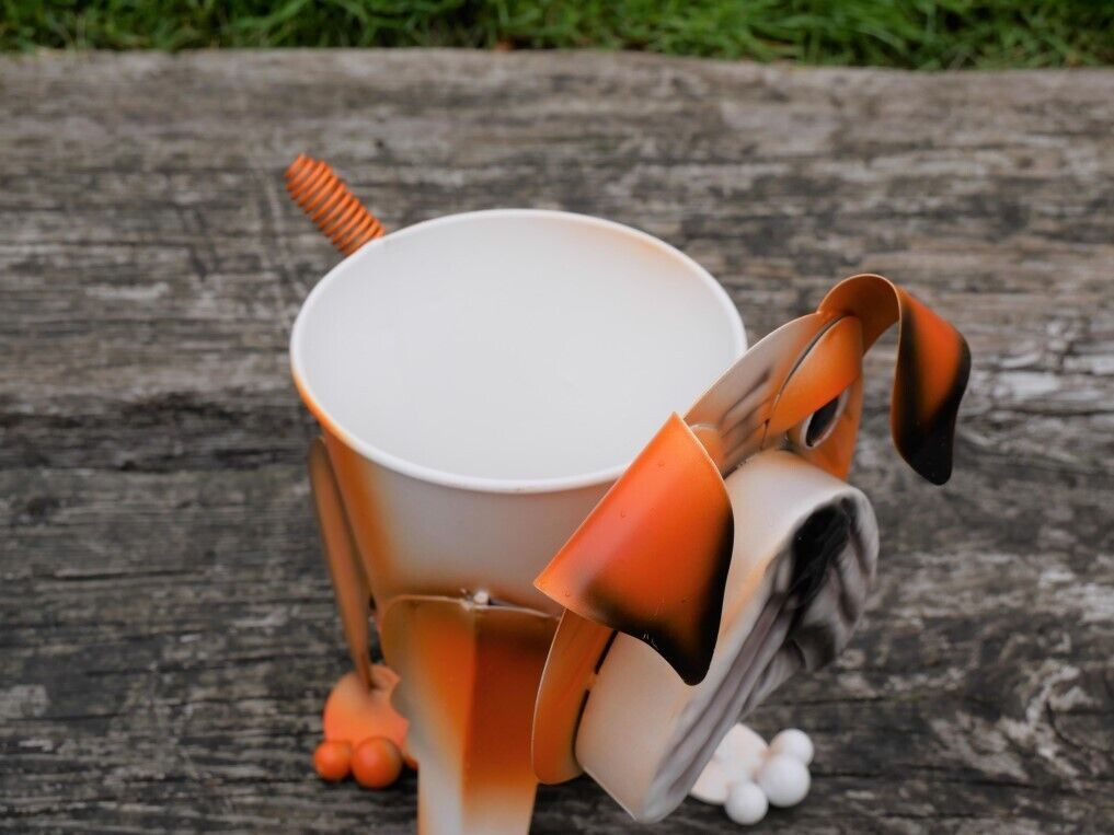 Bulldog Planter Metal Nodding Puppy Dog Flower Pot