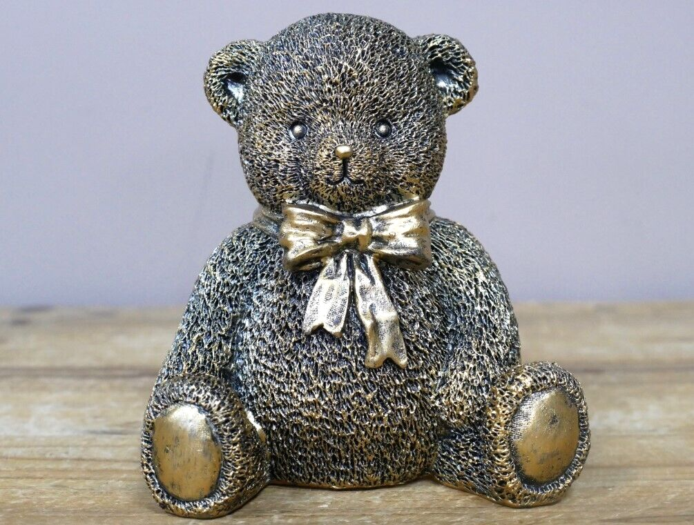 Sitting Teddy Bear in Gold Resin Ornament