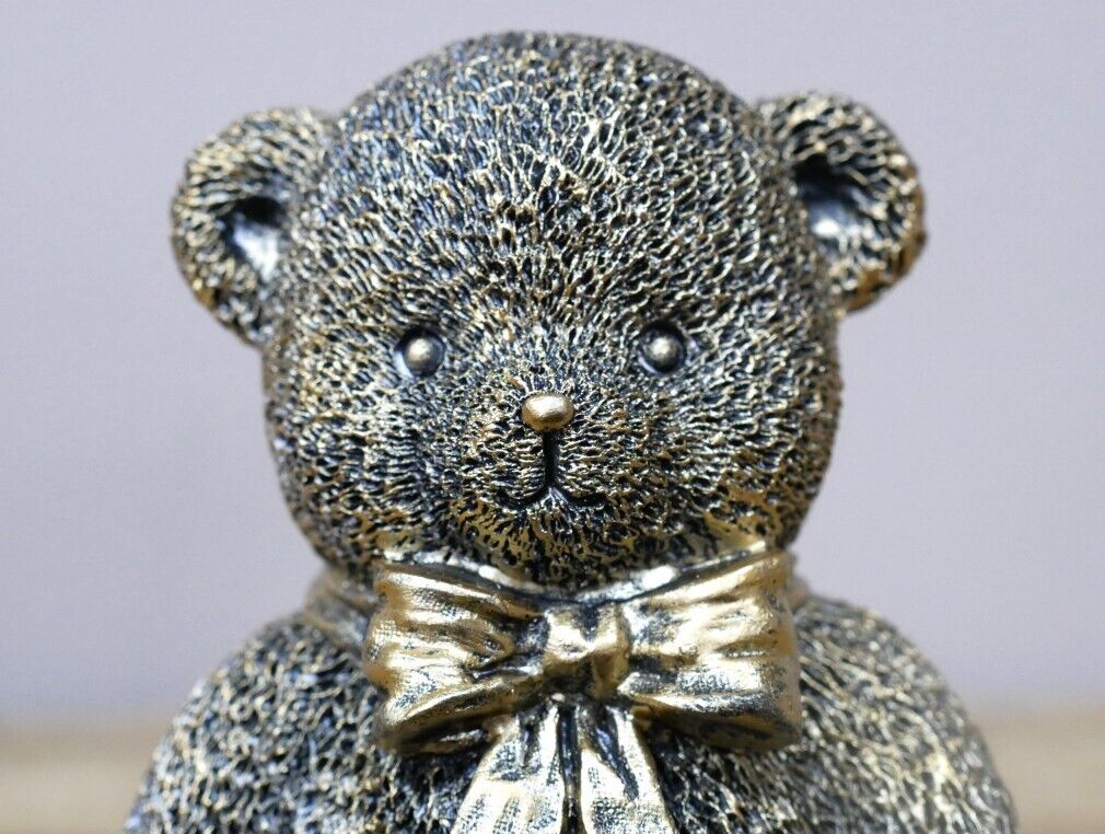 Sitting Teddy Bear in Gold Resin Ornament