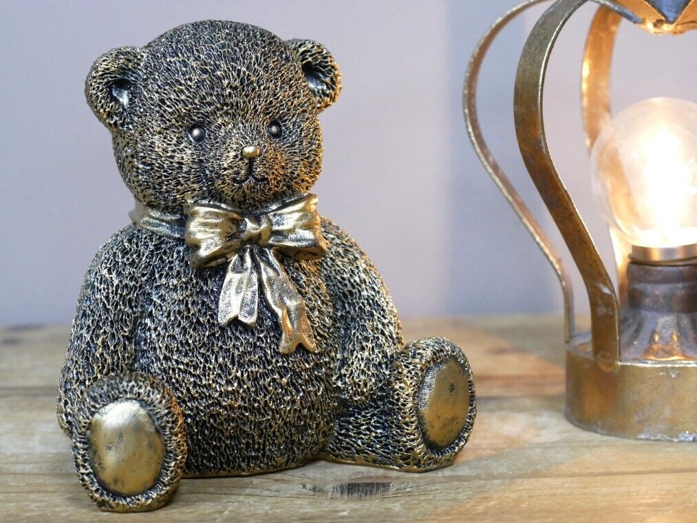 Sitting Teddy Bear in Gold Resin Ornament
