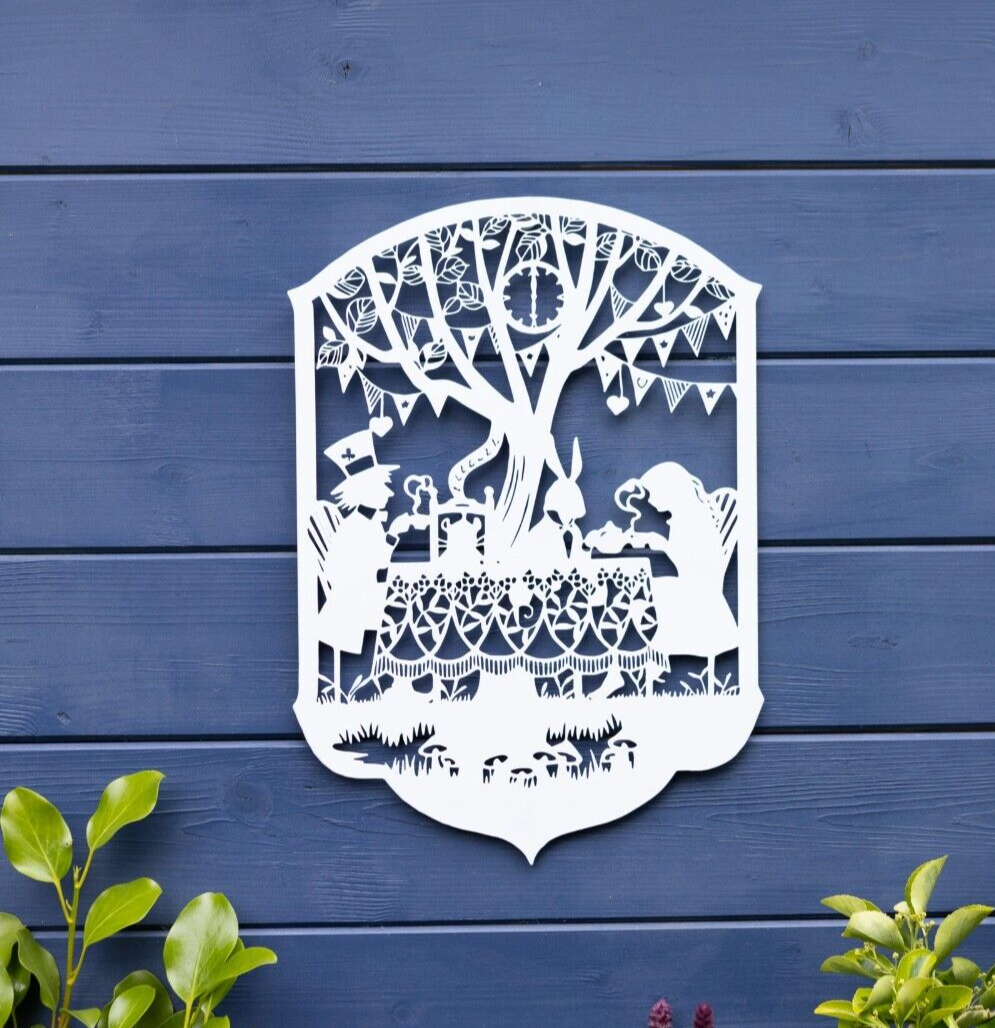Large Alice in Wonderland Metal White Wall Plaque