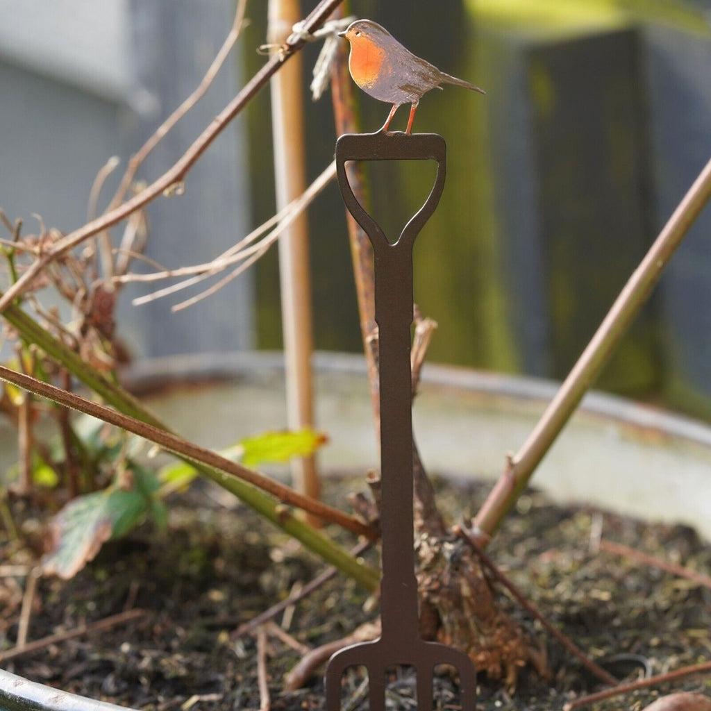 Mini Robin on Fork Metal Garden Stake