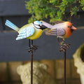 Bird on Stick Metal Robin Blue Tit Garden Sculpture