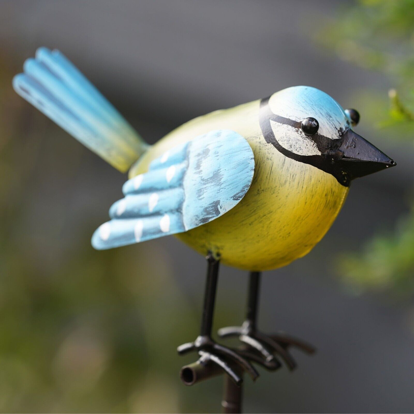 Bird on Stick Metal Robin Blue Tit Garden Sculpture