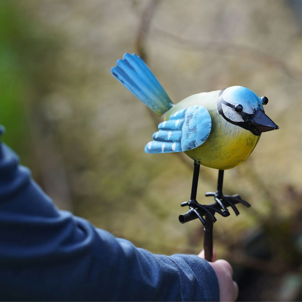 Bird on Stick Metal Robin Blue Tit Garden Sculpture