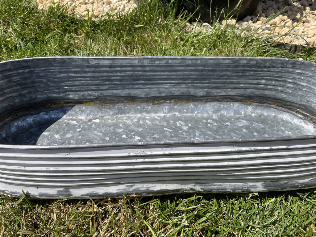 Set or 1 Galvanised Zinc White Washed Long Planter | Garden Trough Ribbed Pot