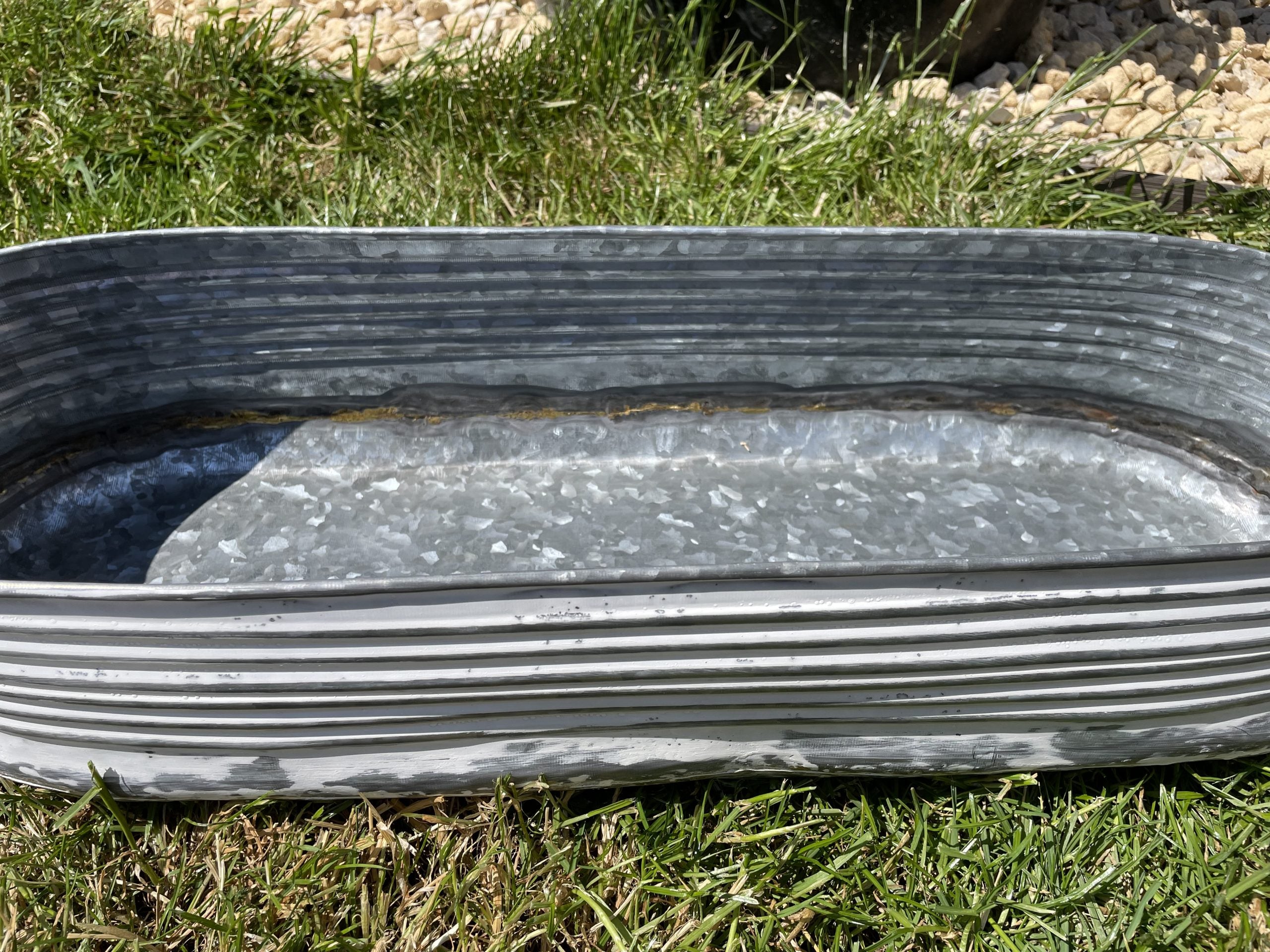Set or 1 Galvanised Zinc White Washed Long Planter | Garden Trough Ribbed Pot