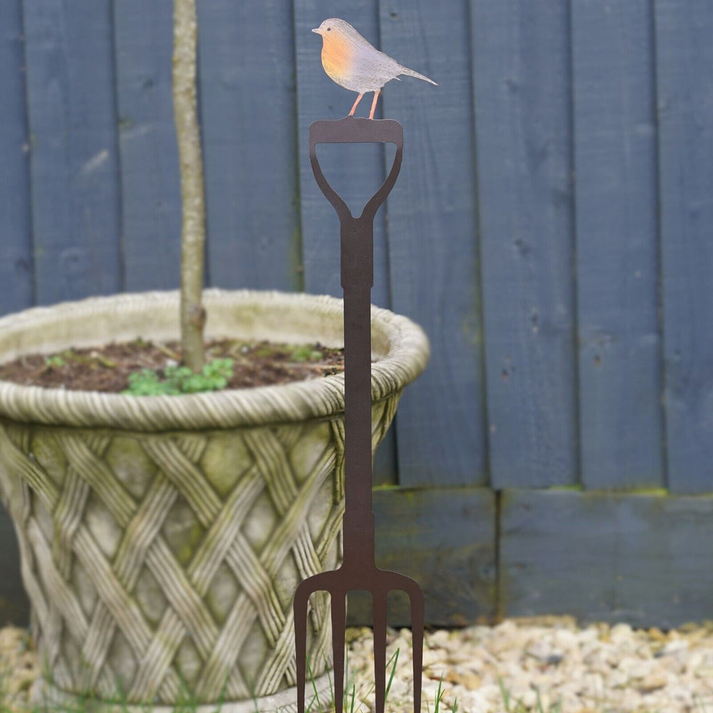 Large Robin on Fork 78cm Metal Garden Stake
