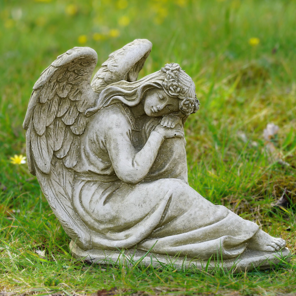 Large Resting Angel Stone Statue