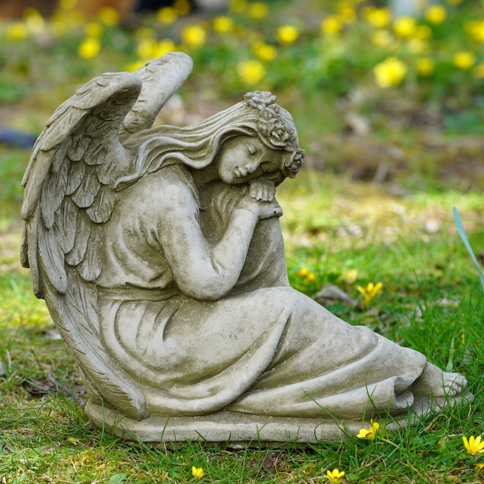Large Resting Angel Stone Statue