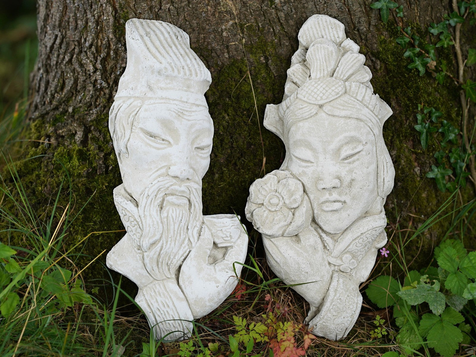 Oriental Chinese Couple Stone Hanging Plaque