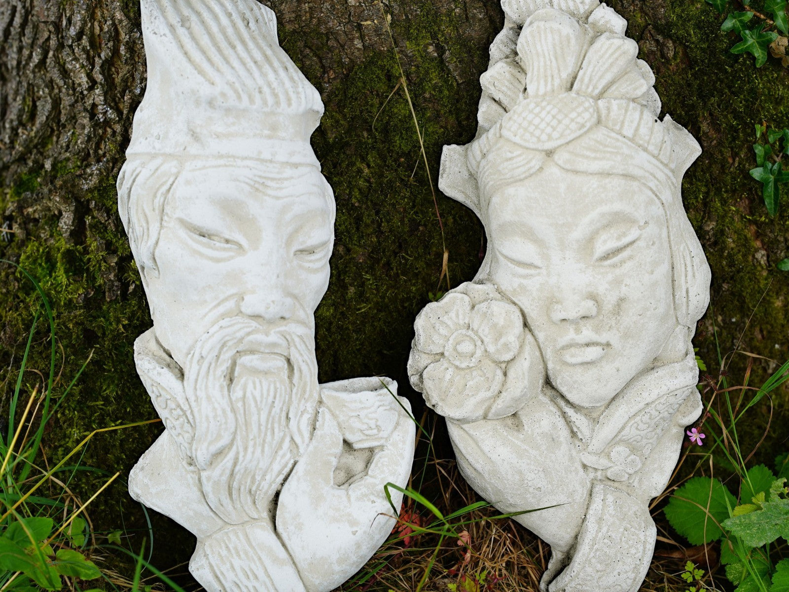 Oriental Chinese Couple Stone Hanging Plaque