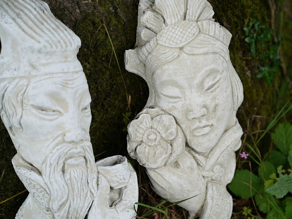 Oriental Chinese Couple Stone Hanging Plaque