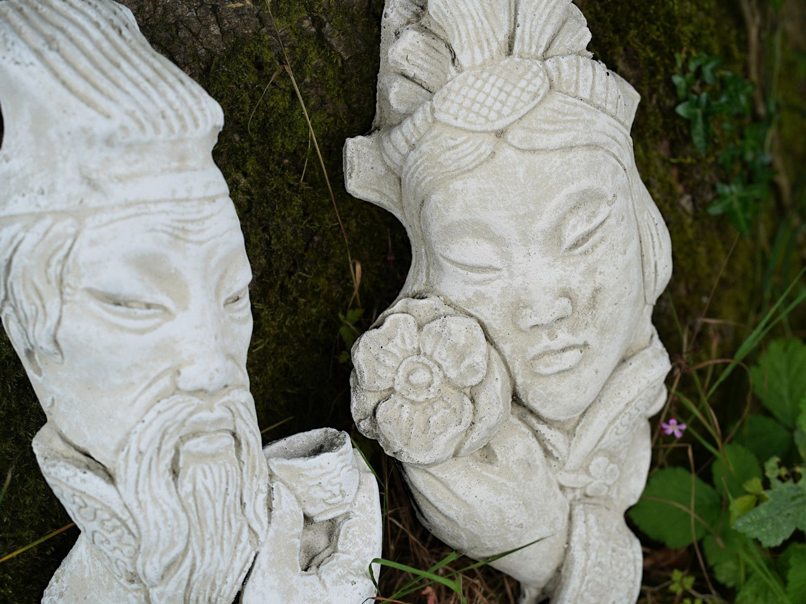 Oriental Chinese Couple Stone Hanging Plaque