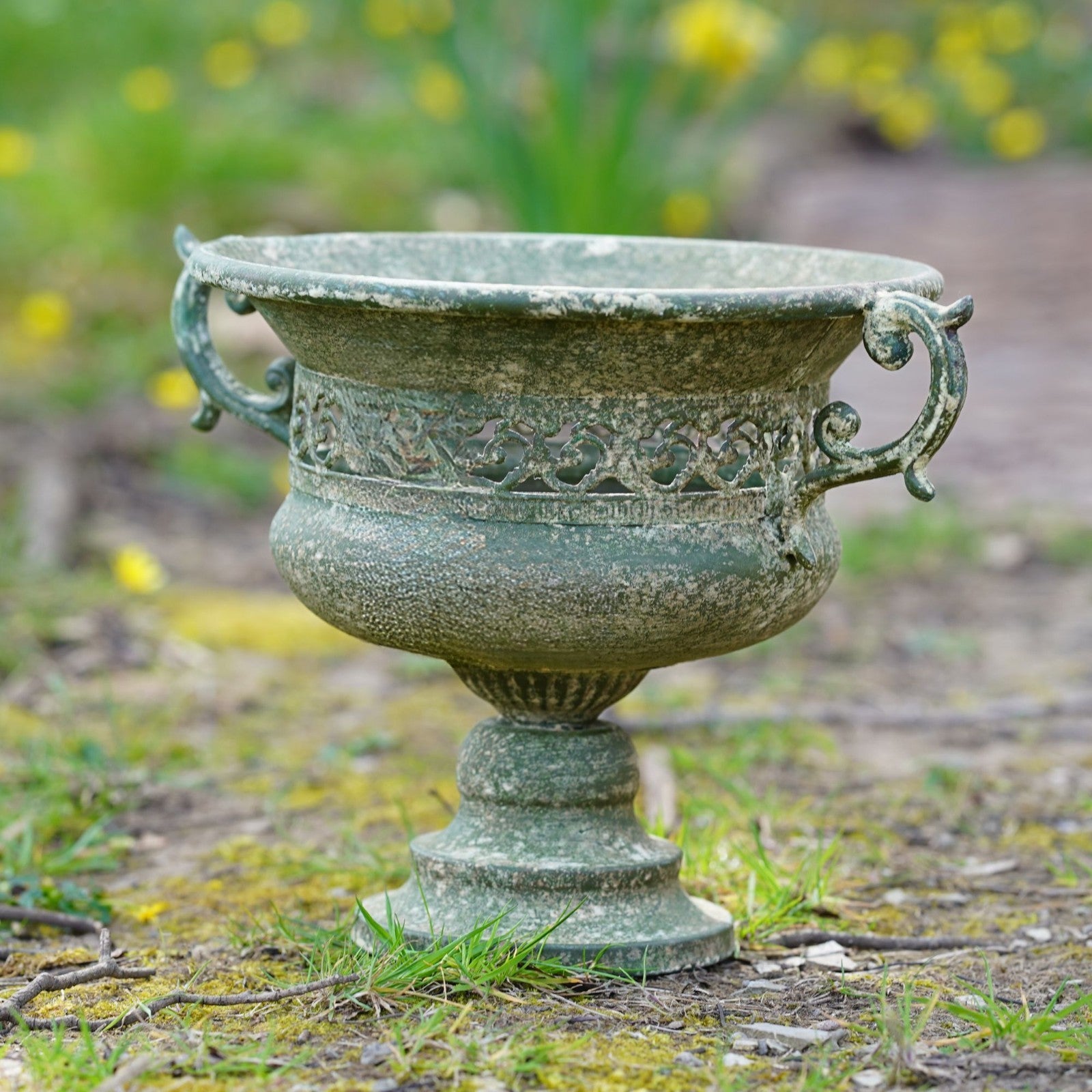Wrought Iron Vase with Handles in Green