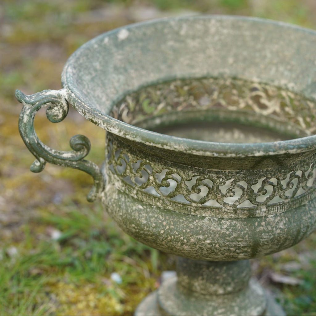 Wrought Iron Vase with Handles in Green