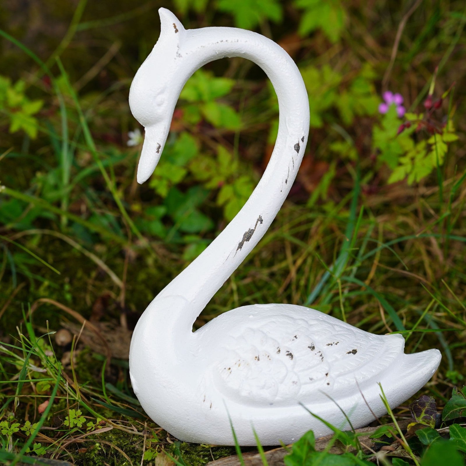 Cast Iron Swan in Antique White