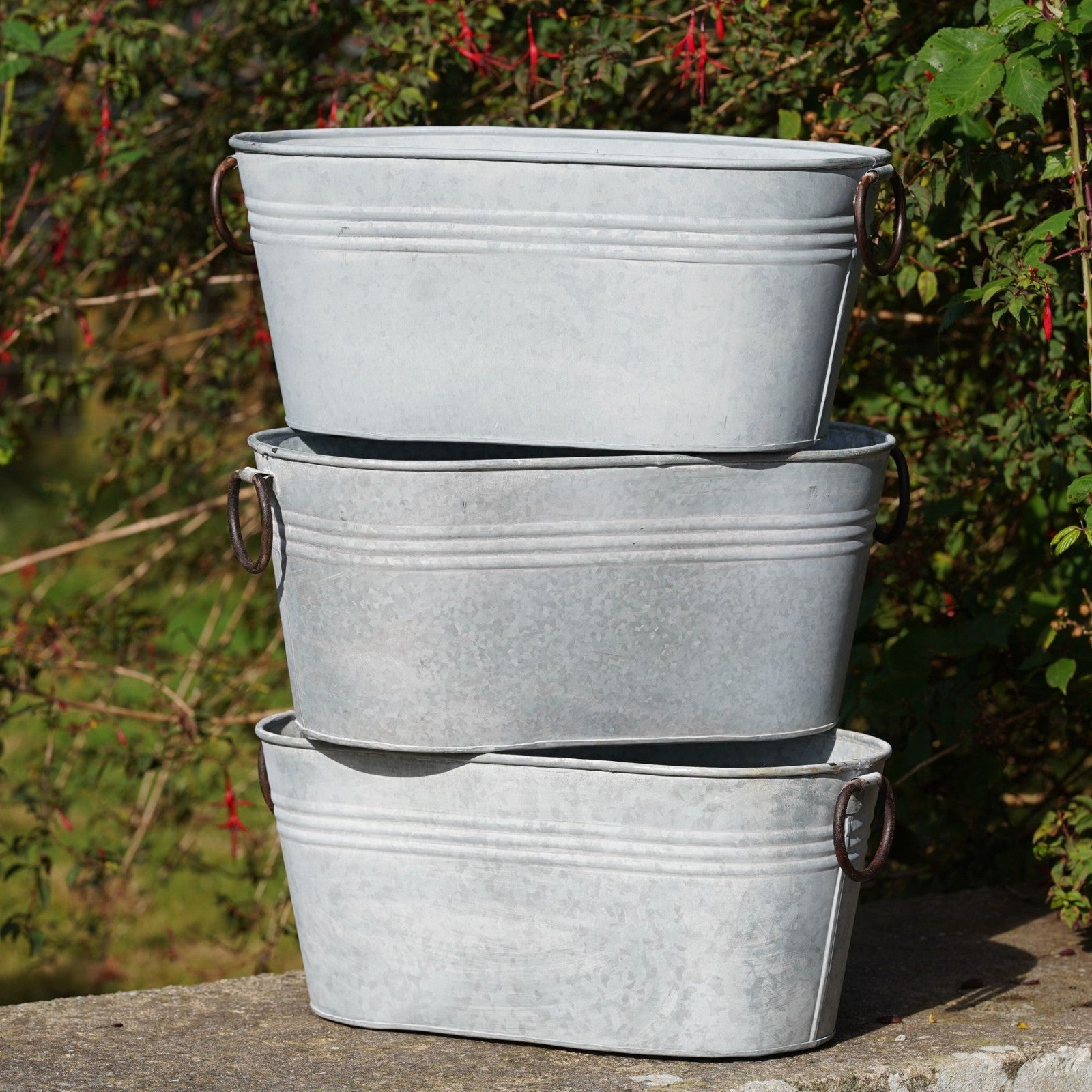 Set 3 Large Galvanised Metal Troughs | Rustic Flower Pot