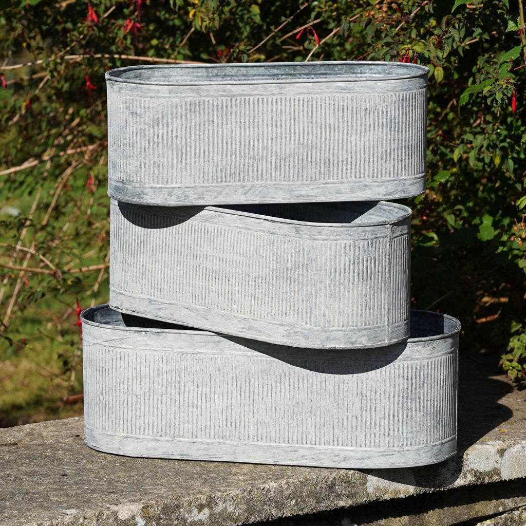 Large Ribbed Metal Planters | Outdoor Garden Trough