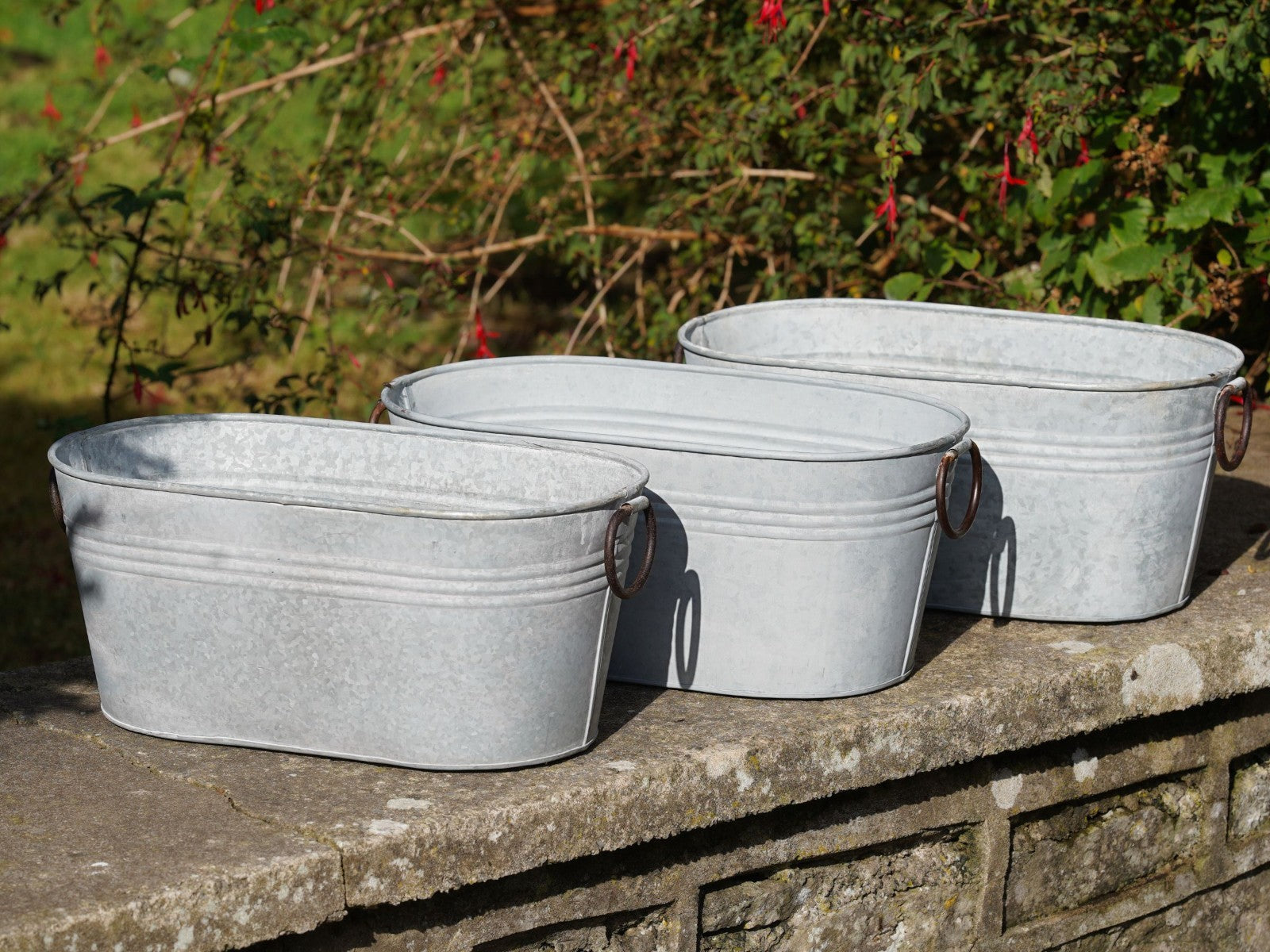 Set 3 Large Galvanised Metal Troughs | Rustic Flower Pot