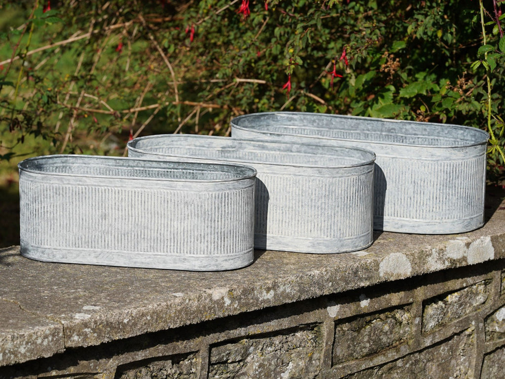 Large Ribbed Metal Planters | Outdoor Garden Trough