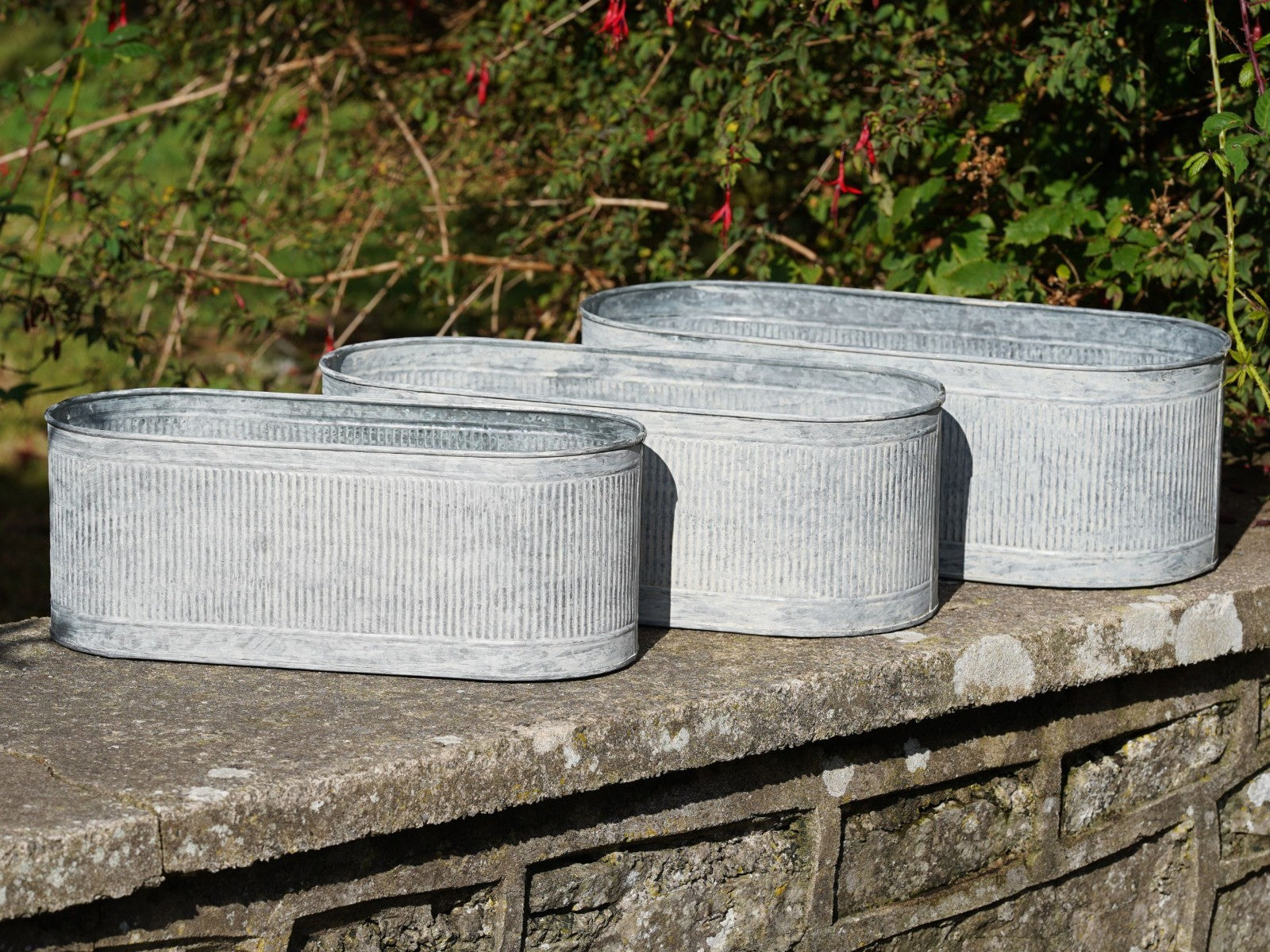 Large Ribbed Metal Planters | Outdoor Garden Trough