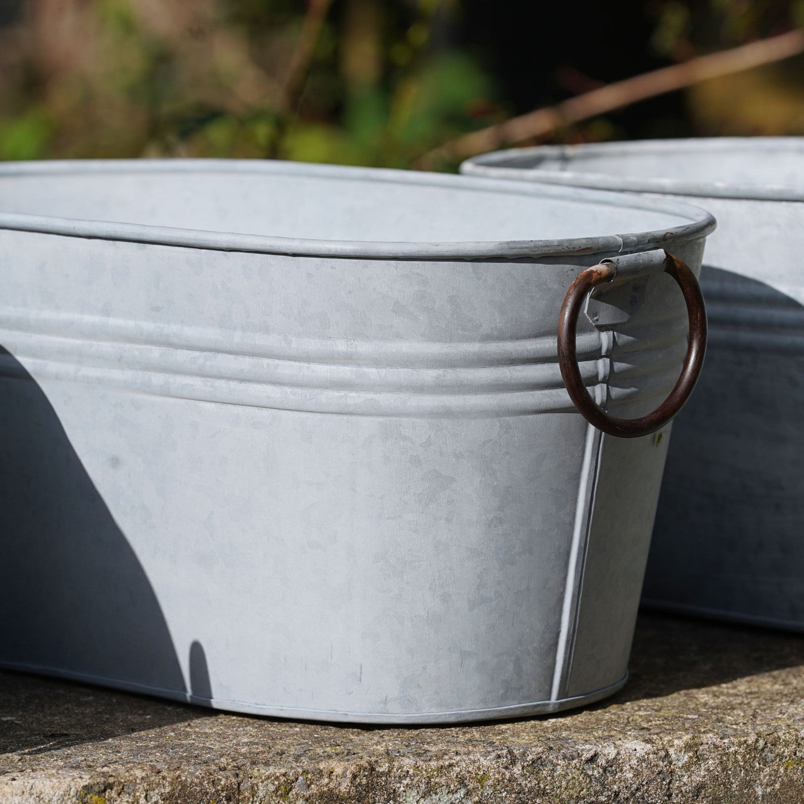 Set 3 Large Galvanised Metal Troughs | Rustic Flower Pot