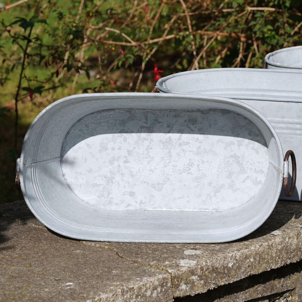 Set 3 Large Galvanised Metal Troughs | Rustic Flower Pot
