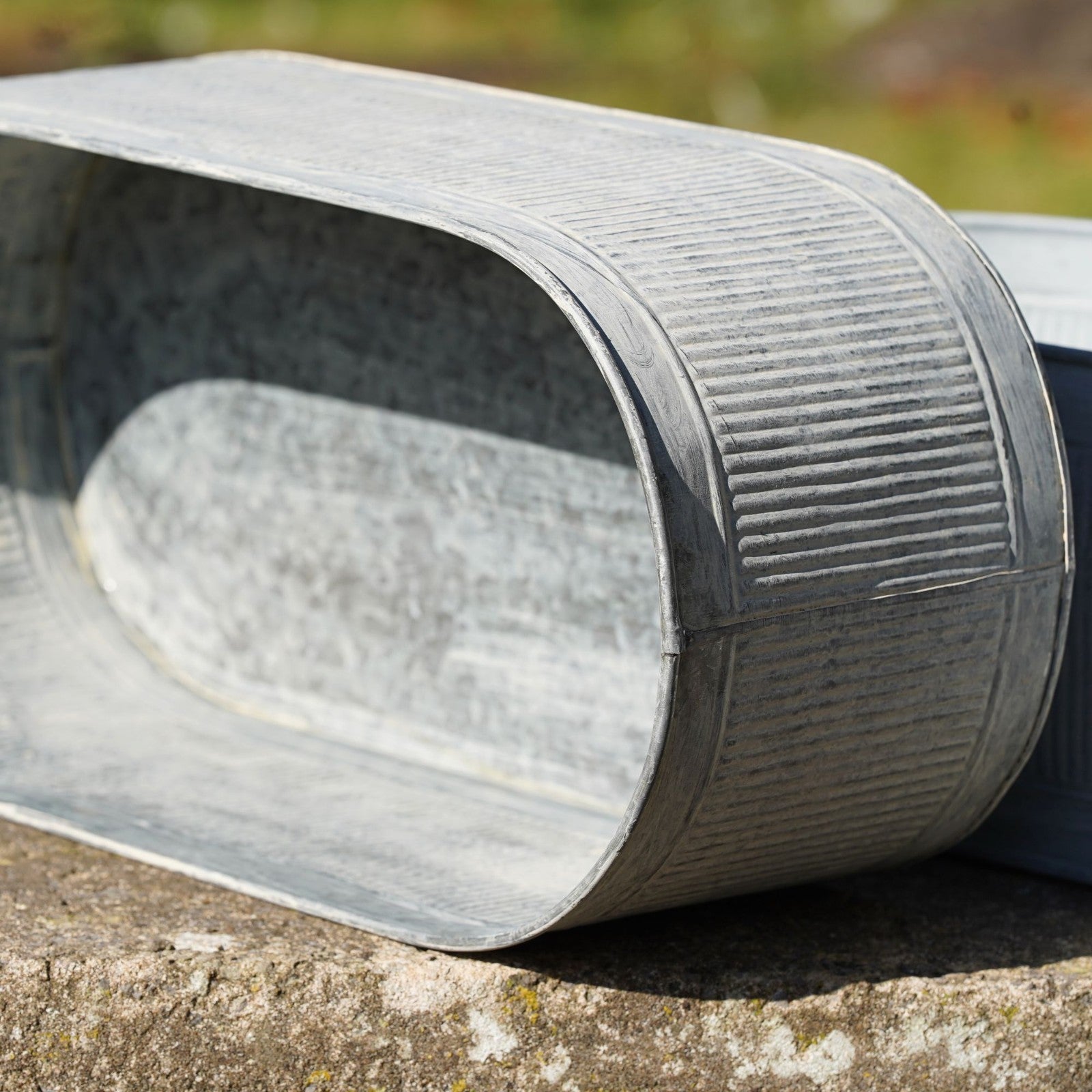 Set 3 52cm Large Metal Troughs | Ribbed Galvanised Planters