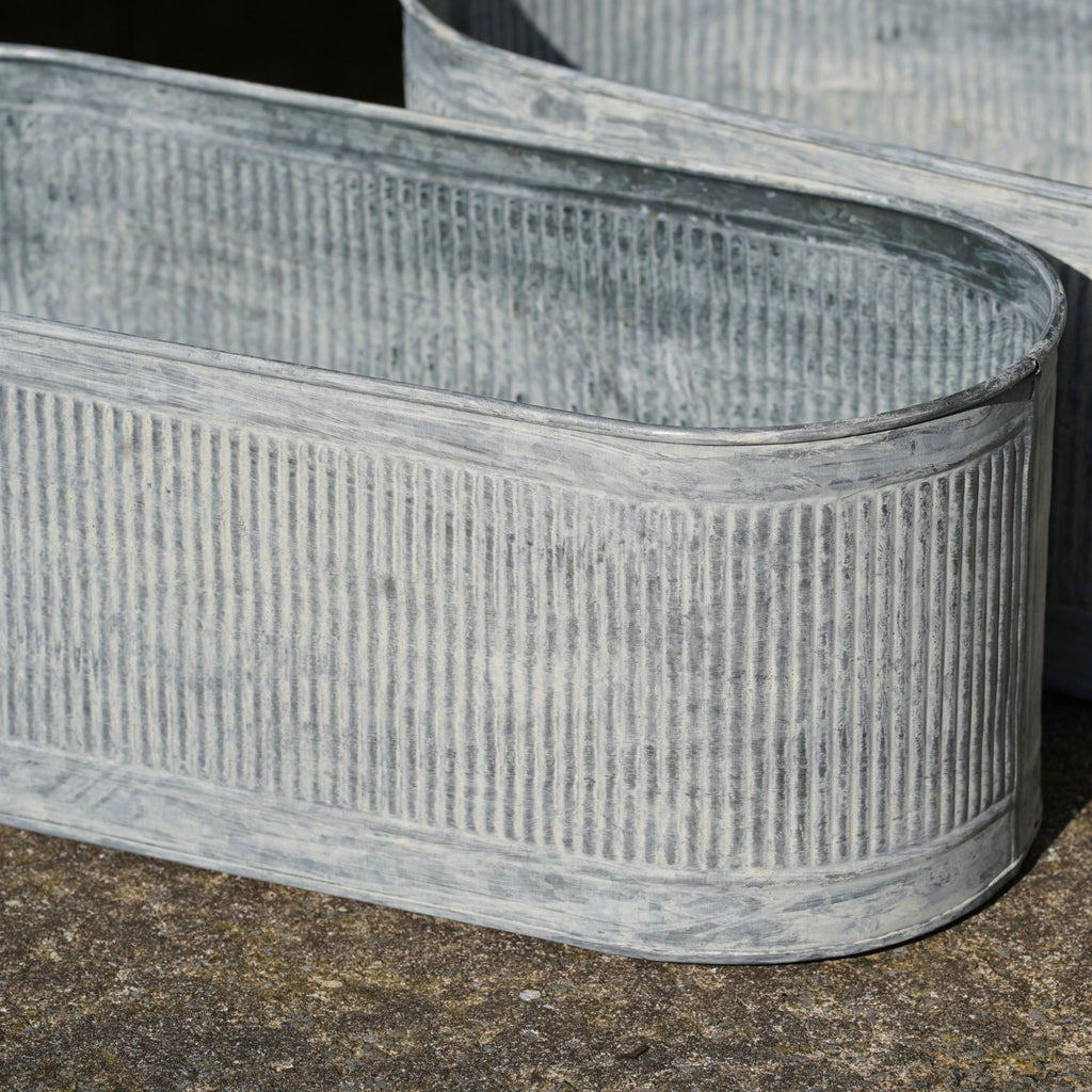 Large Ribbed Metal Planters | Outdoor Garden Trough