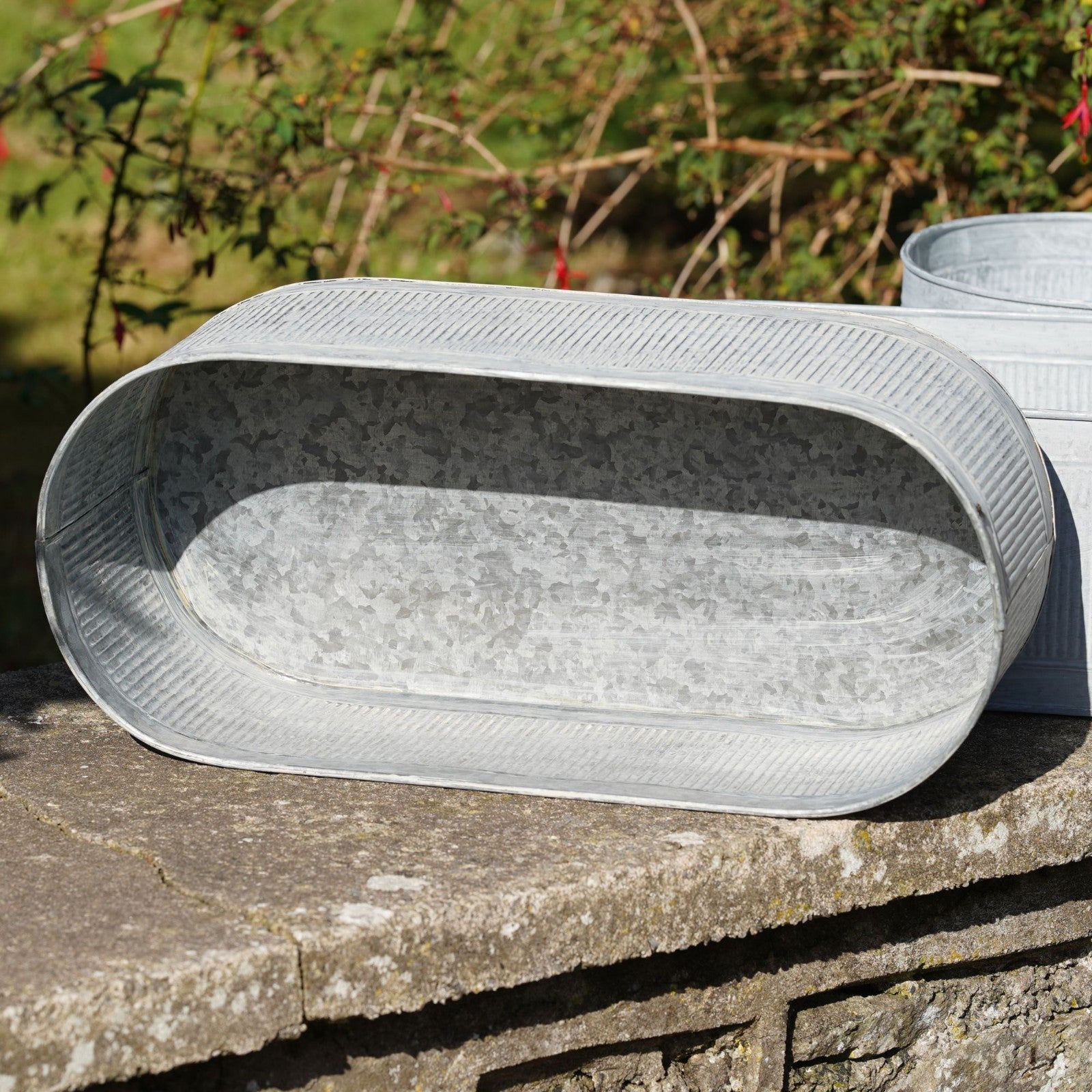 Set 3 52cm Large Metal Troughs | Ribbed Galvanised Planters