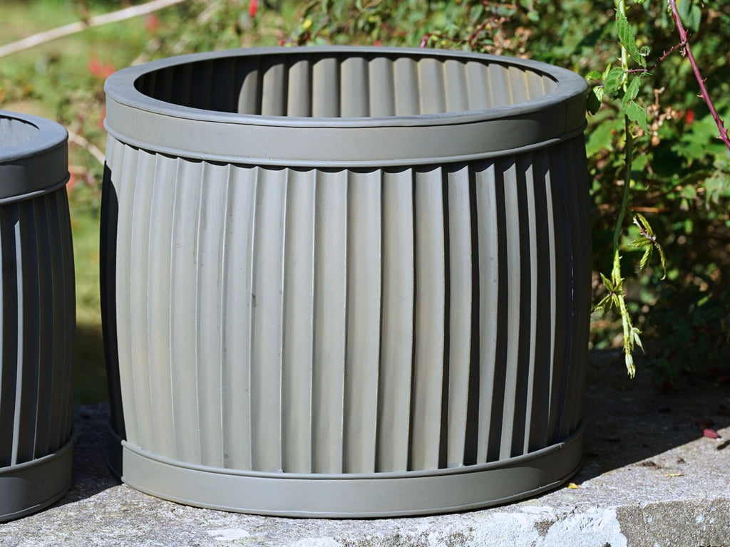Large Metal Ribbed Dolly Tub Set 3 | Galvanised Planter