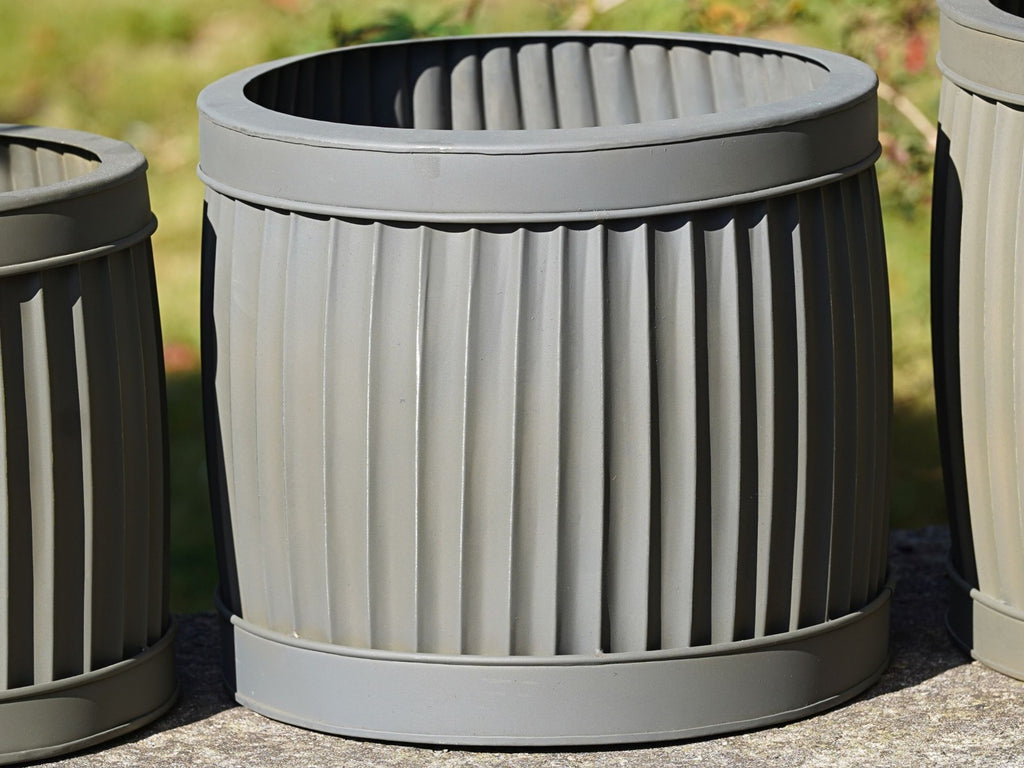 Large Metal Ribbed Dolly Tub Set 3 | Galvanised Planter