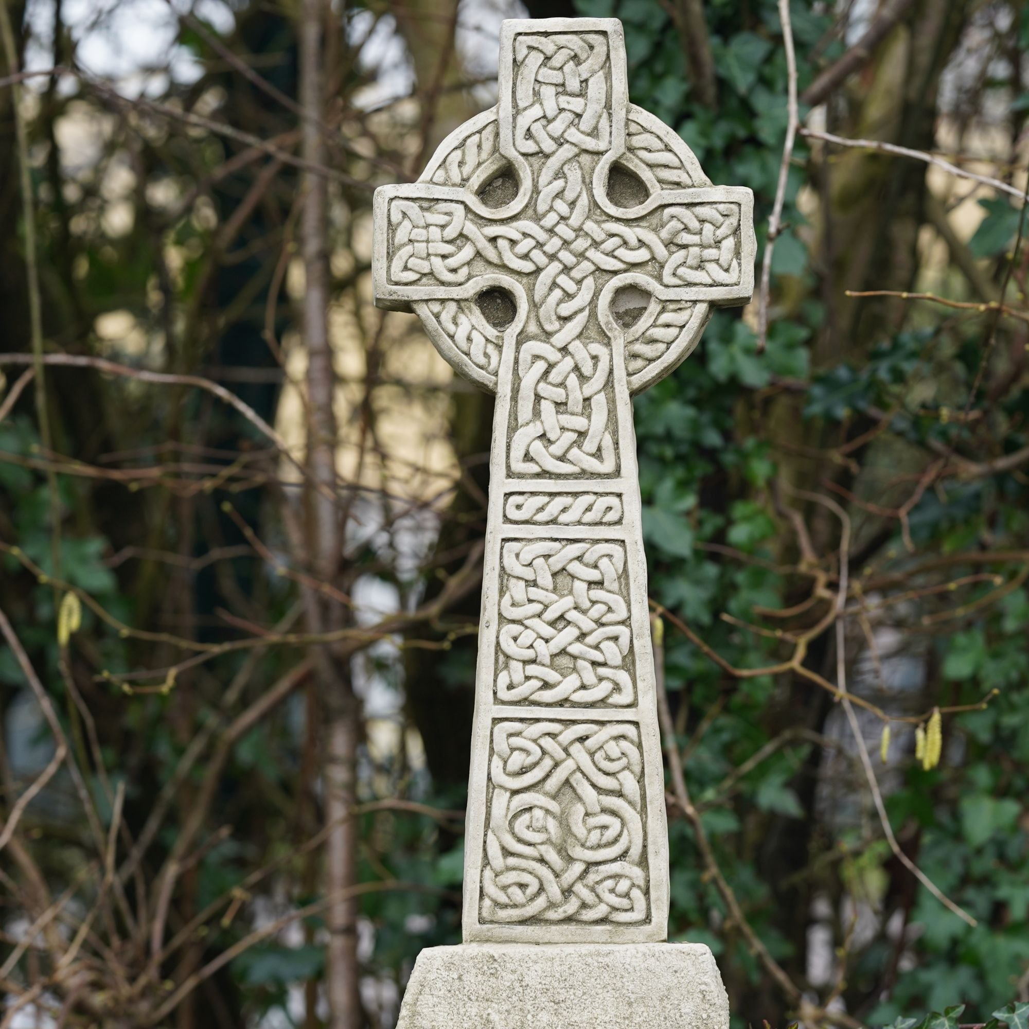 XL Celtic Cross Stone Statue on Base