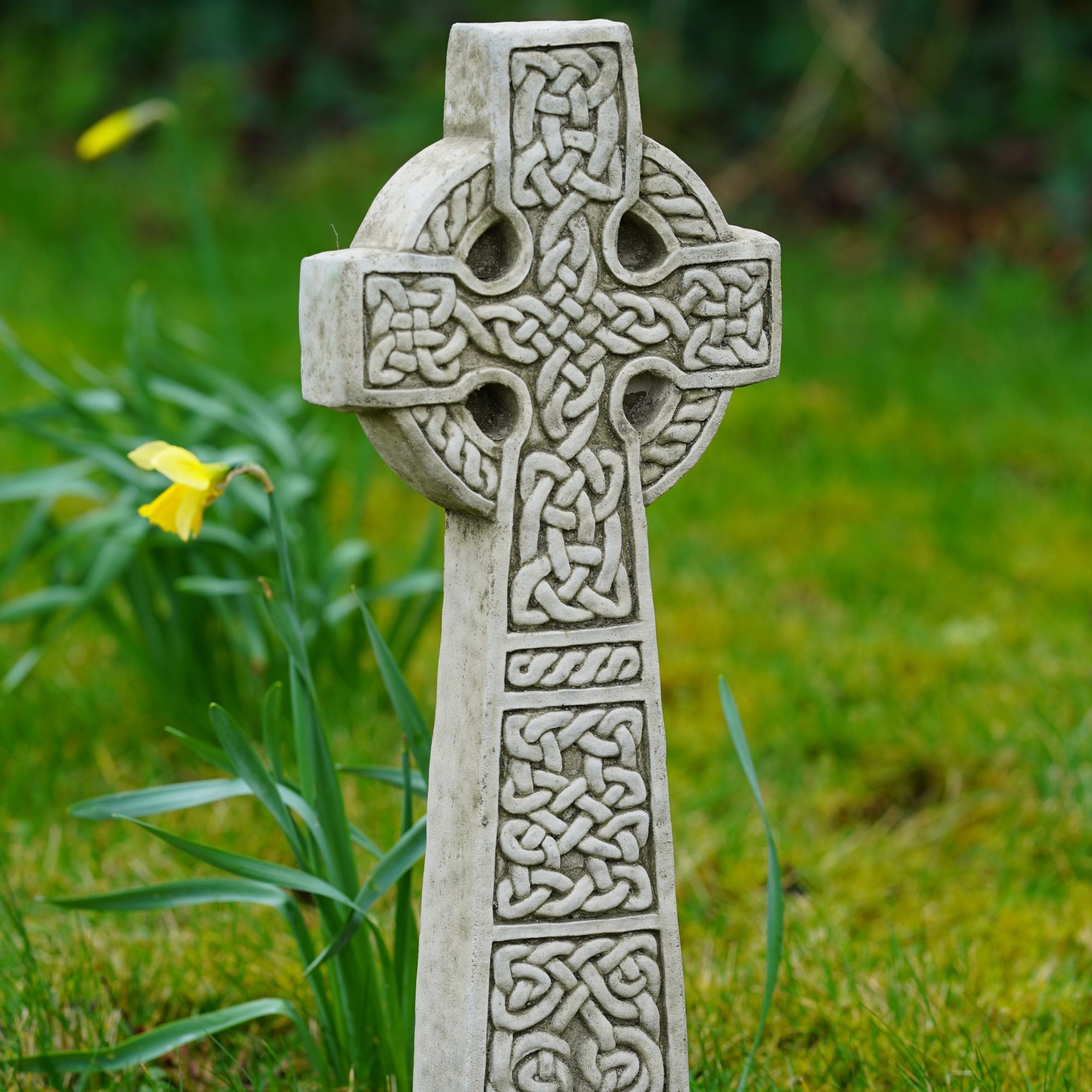 XL Celtic Cross Stone Statue on Base