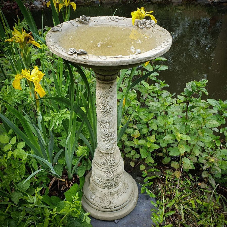 Floral Rose Replacement Stone Bird Bath Top