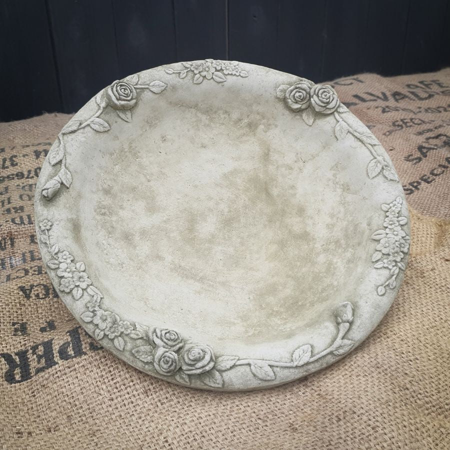 Floral Rose Replacement Stone Bird Bath Top