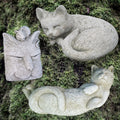 3x Stone Cat Garden Ornament Set
