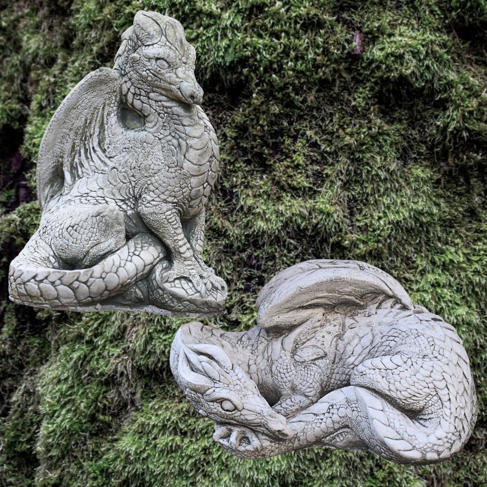 Set of 2 Stone Dragon Garden Ornaments