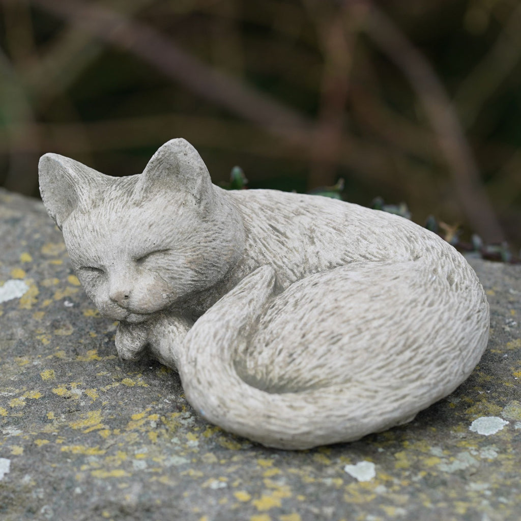 3x Stone Cat Garden Ornament Set