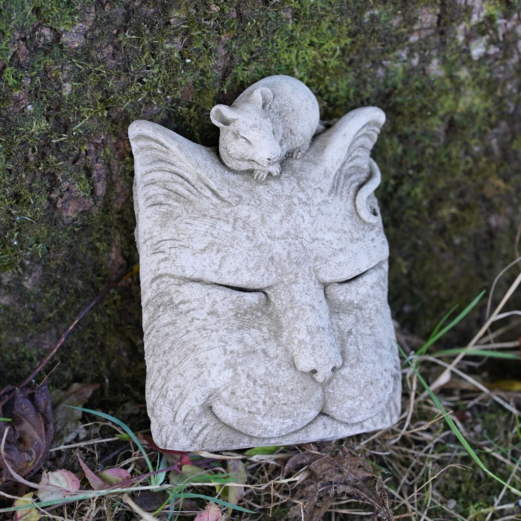 3x Stone Cat Garden Ornament Set