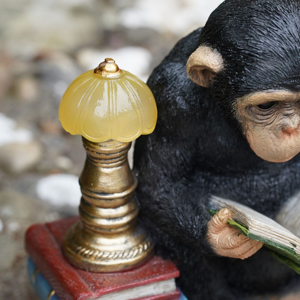 Reading Monkey Solar Light Resin Sculpture