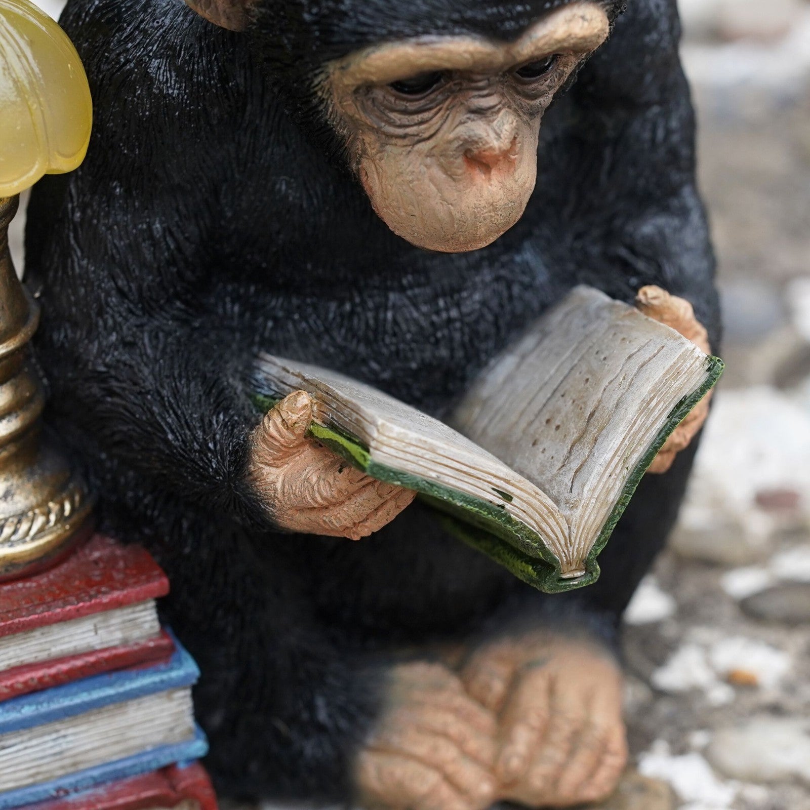 Reading Monkey Solar Light Resin Sculpture