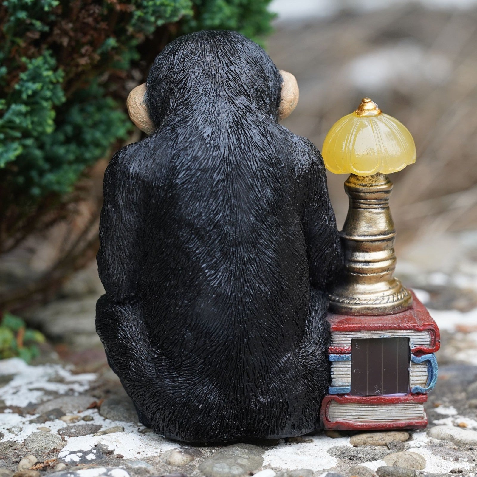 Reading Monkey Solar Light Resin Sculpture