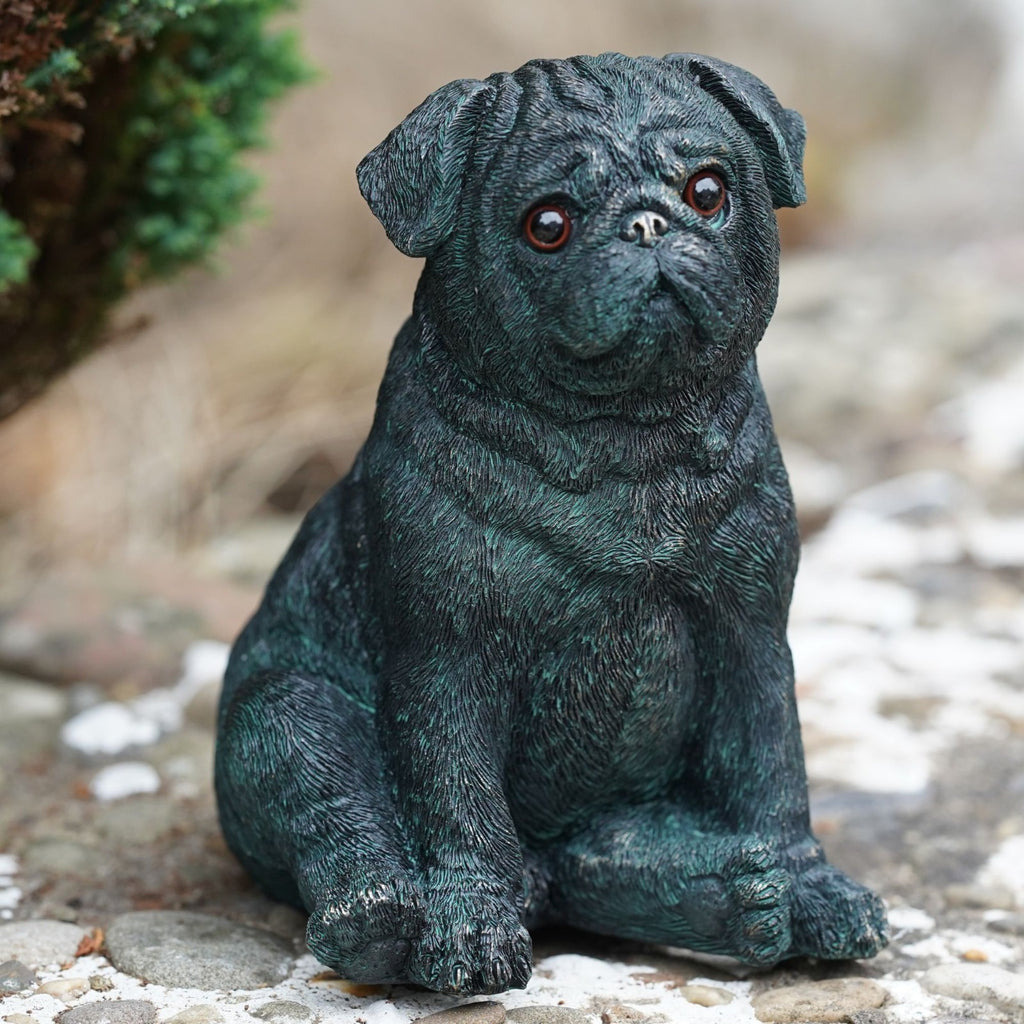 Sitting Pug Resin Puppy Dog Statue | Bronze Finish