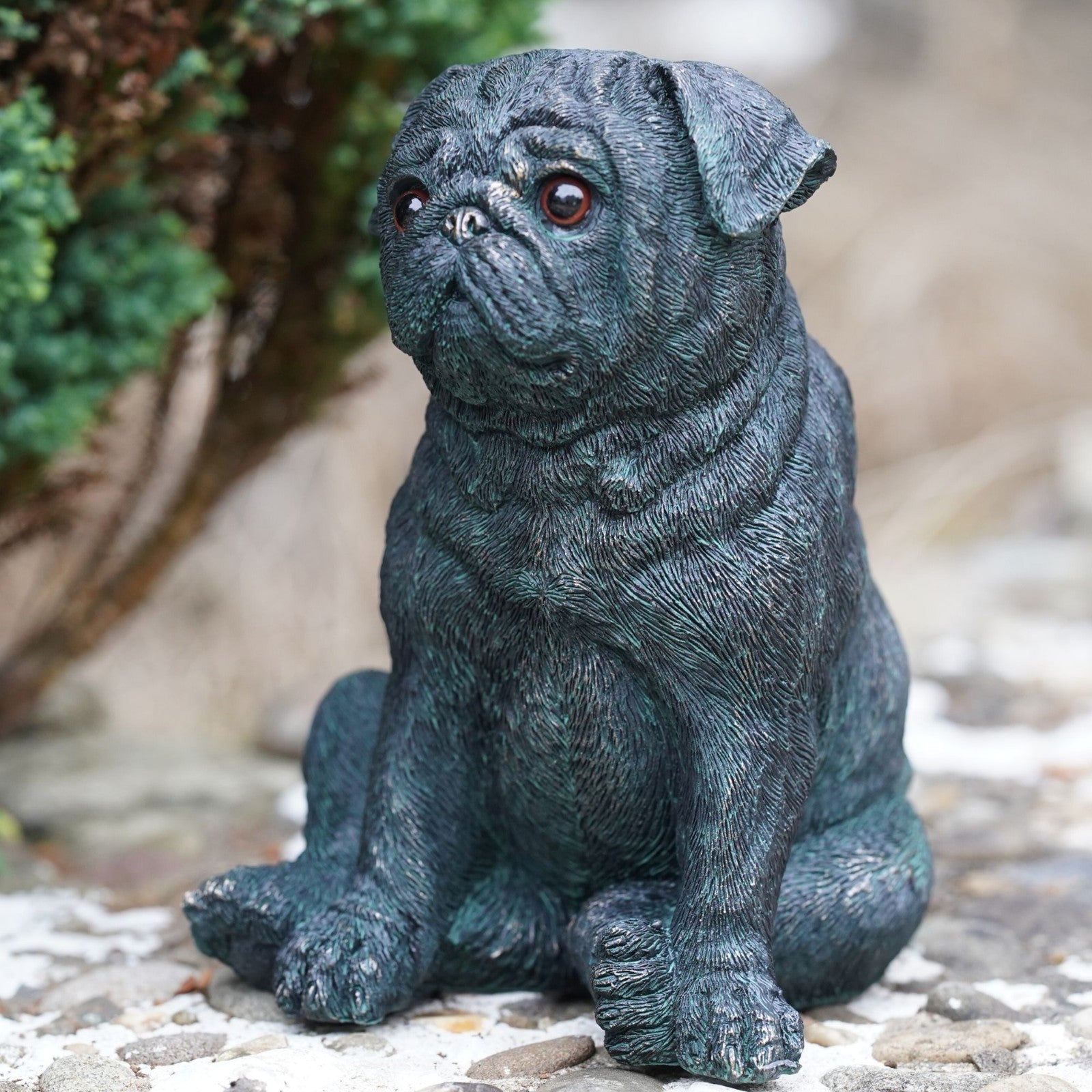 Sitting Pug Resin Puppy Dog Statue | Bronze Finish