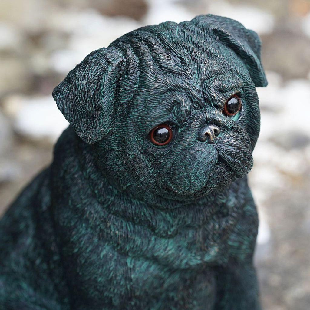Sitting Pug Resin Puppy Dog Statue | Bronze Finish