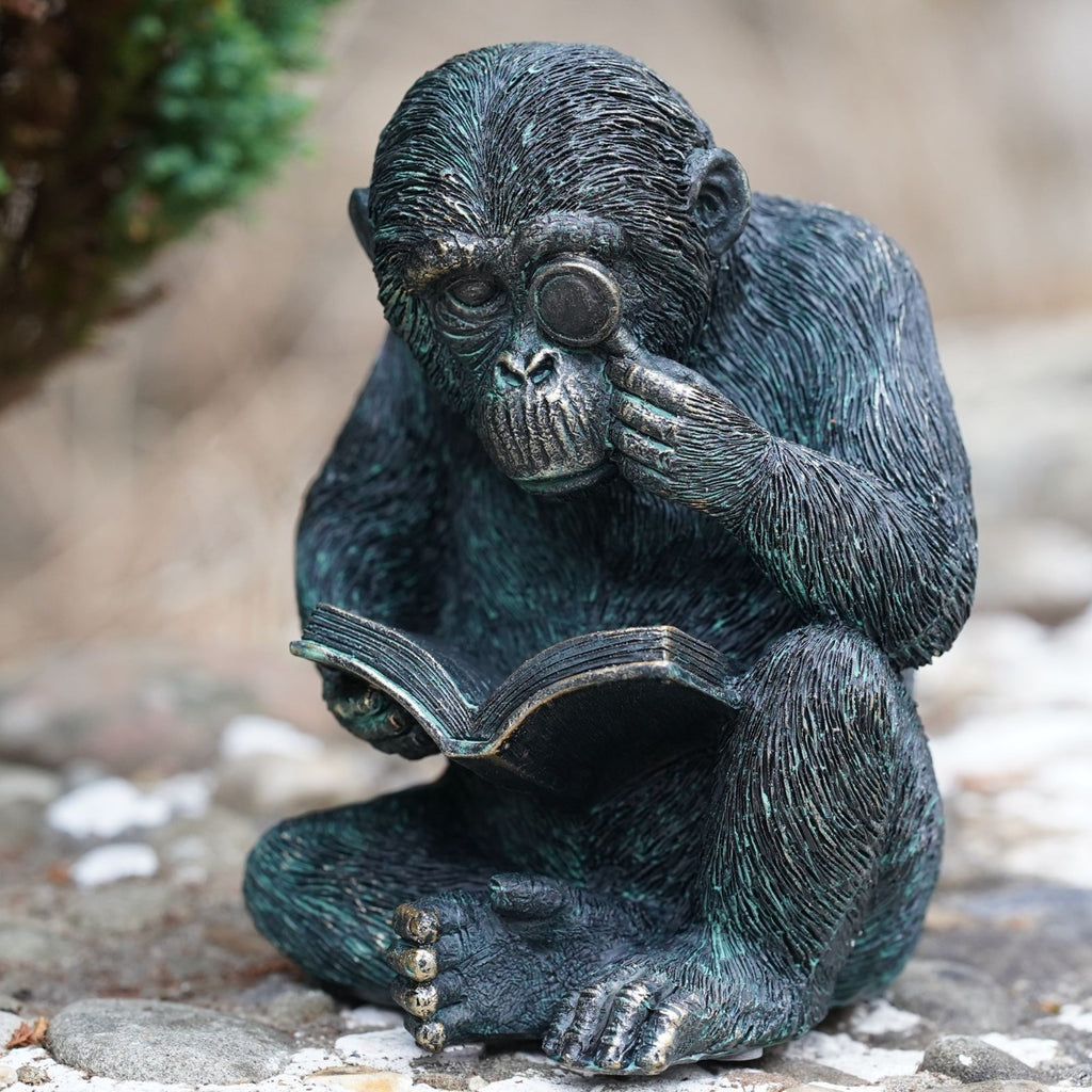 Studious Ape Resin Monkey Statue Bronze Finish
