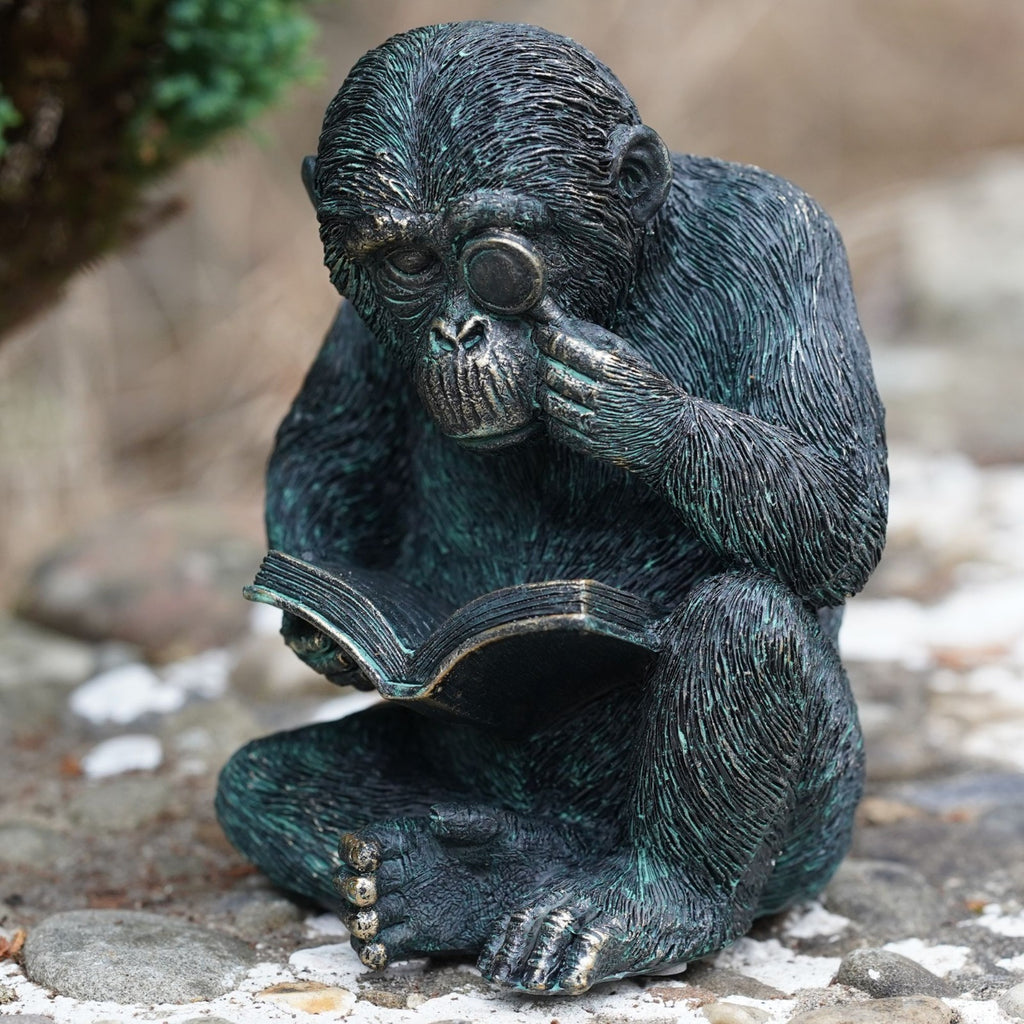 Studious Ape Resin Monkey Statue Bronze Finish